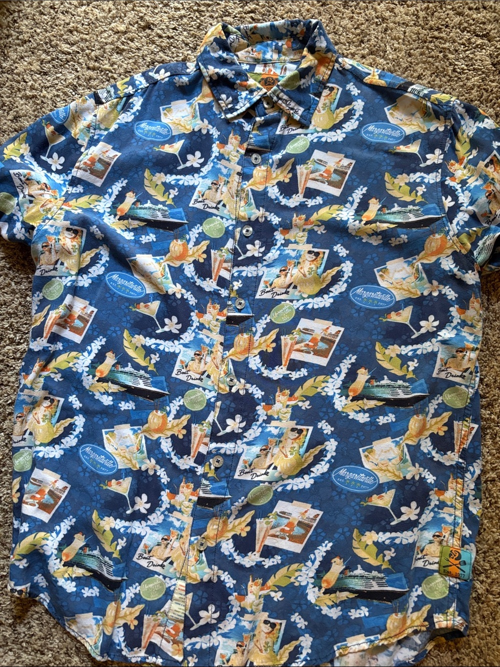 Margaritaville Navy Blue Tropical Print Button-Up Shirt
